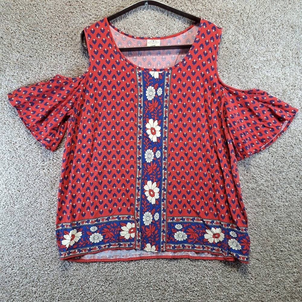 St. John's Bay Top Women‎ XL Multicolor Floral Cold Shoulder Boho Casual